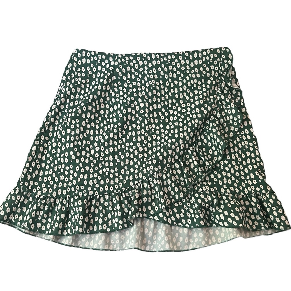 SHEIN Green Floral Ruffle Mini Skirt
